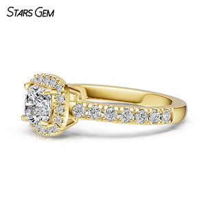 Starsgem 14K Solid Gold 1CTW <b>Cushion</b> Cut DEF VS Lab Grown Diamond Engagement <b>Ring</b> with Halo - Product Image 2