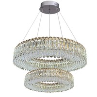 Vente en gros d'anneau fendu simple à deux couches LED K9 inoxydable anneau rond de luxe moderne lustre en cristal lampe à intensité variable ronde