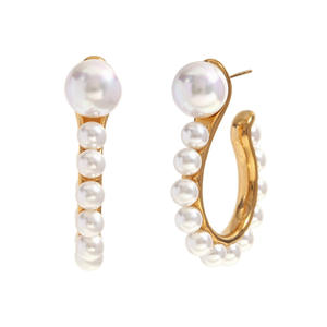 Bijoux de mode du futur <span class=keywords><strong>ange</strong></span> Boucles <span class=keywords><strong>d</strong></span>'oreilles pendantes en acier inoxydable plaqué or 18 carats perle point <span class=keywords><strong>d</strong></span>'interrogation - Product Image 4