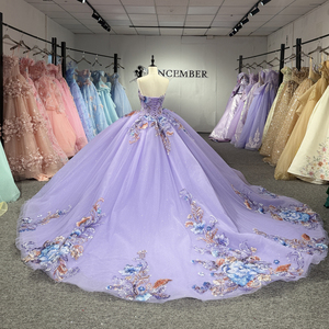 ชุดเดรสงาน Quinceanera ลายดอกไม้สีม่วงไลแลค คอทรงเรือ สำหรับสาววัย 15 ปี รุ่นยอดนิยม 1546 - Product Image 3