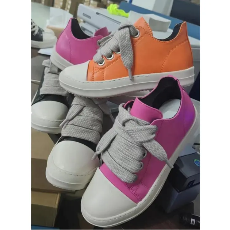 Casual Shoes Pink PU Leather Shoes for Women Male Luxury Designer Lace-up Women's Sneakers