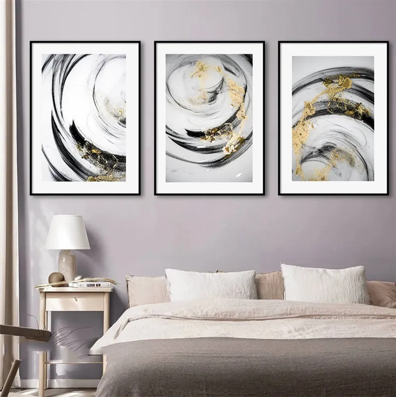 100% hand-painted Modern Home Decor Abstract Contemporary Poster Nordic Decoration gold foil painting art sale