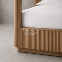 Lit plateforme à baldaquin en bois massif OAKEN, moderne et durable, lit de luxe personnalisé pour villa, hôtel, mobilier de maison