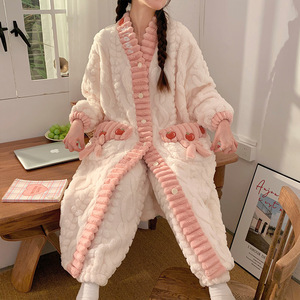 <span class=keywords><strong>Set</strong></span> di <span class=keywords><strong>accappatoio</strong></span> caldo in pile di corallo con scollo a V Casual in stile pigiama <span class=keywords><strong>donna</strong></span> invernale personalizzato - Product Image 6