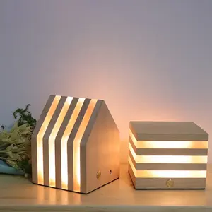 Popular Style Decoration Led Lamp Square Wooden Night Light 3D Acrylic Mood Lamp With Touch Switch