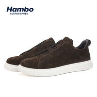 Chaussures décontractées en daim pour hommes Hambo avec logo personnalisé, à enfiler, lacets élastiques sans nœuds, semelle plateforme épaisse, style rétro, pour la marche quotidienne
