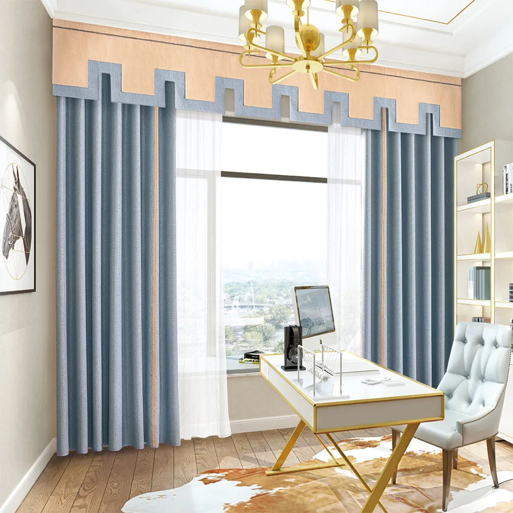 Wholesale Solid S Ripple Fold Fabric Drapes Sound Proof Blackout Curtain Aqua Blue Printing Rolling Curtains for Hotel Room