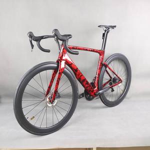Juego completo de ruedas de carbono para bicicleta de <span class=keywords><strong>carretera</strong></span>, juego de ruedas de carbono Ultegra R8020, freno de disco de cable oculto completo con ondulación de agua roja - Product Image 3