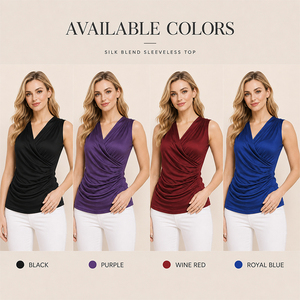 Chaleco sin mangas de punto de seda de morera con cuello cruzado en V, camiseta interior fruncida, logotipo personalizado, suave, transpirable, elegante, para mujer - Product Image 4