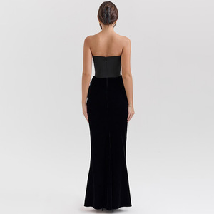 Robe longue moulante sans bretelles, taille naturelle, dos nu, couleur contrastante, robe de soirée - Product Image 4