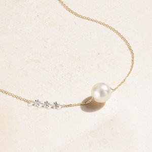 Ensemble de collier avec pendentif en <span class=keywords><strong>argent</strong></span> sterling 925, or 18 carats, diamant et perle d'eau douce LOZRUNVE - Product Image 1
