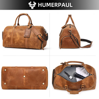 Sac de voyage pour homme HUMERPAUL - Cuir Crazy Horse, grande capacité pour ordinateur portable 15'' / documents A4, sac de transport - bagage de nuit