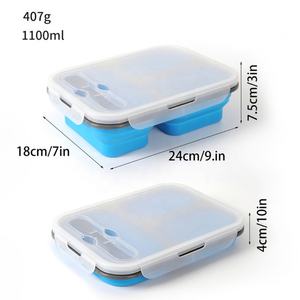 Boîte à lunch bento en silicone de qualité alimentaire 1100 ml, pliable et portable, pour la vente en gros aux particuliers, conteneur de stockage alimentaire anti-fuite - Product Image 3