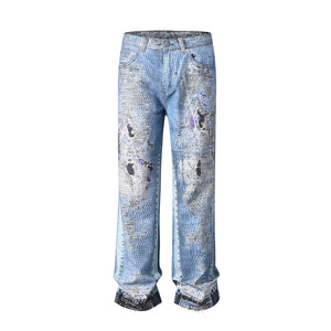 <span class=keywords><strong>Jeans</strong></span> a Rayas para <span class=keywords><strong>Hombre</strong></span>, Estilo Europeo Americano, a la Moda, de Pierna Recta, Corte Holgado Informal, <span class=keywords><strong>Jeans</strong></span> Rotos para <span class=keywords><strong>Hombre</strong></span> - Product Image 2