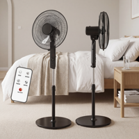 Ventilateur de sol électrique oscillant réglable en hauteur de 16 pouces en plastique, moteur AC, faible bruit, télécommande, pour la maison et l'hôtel