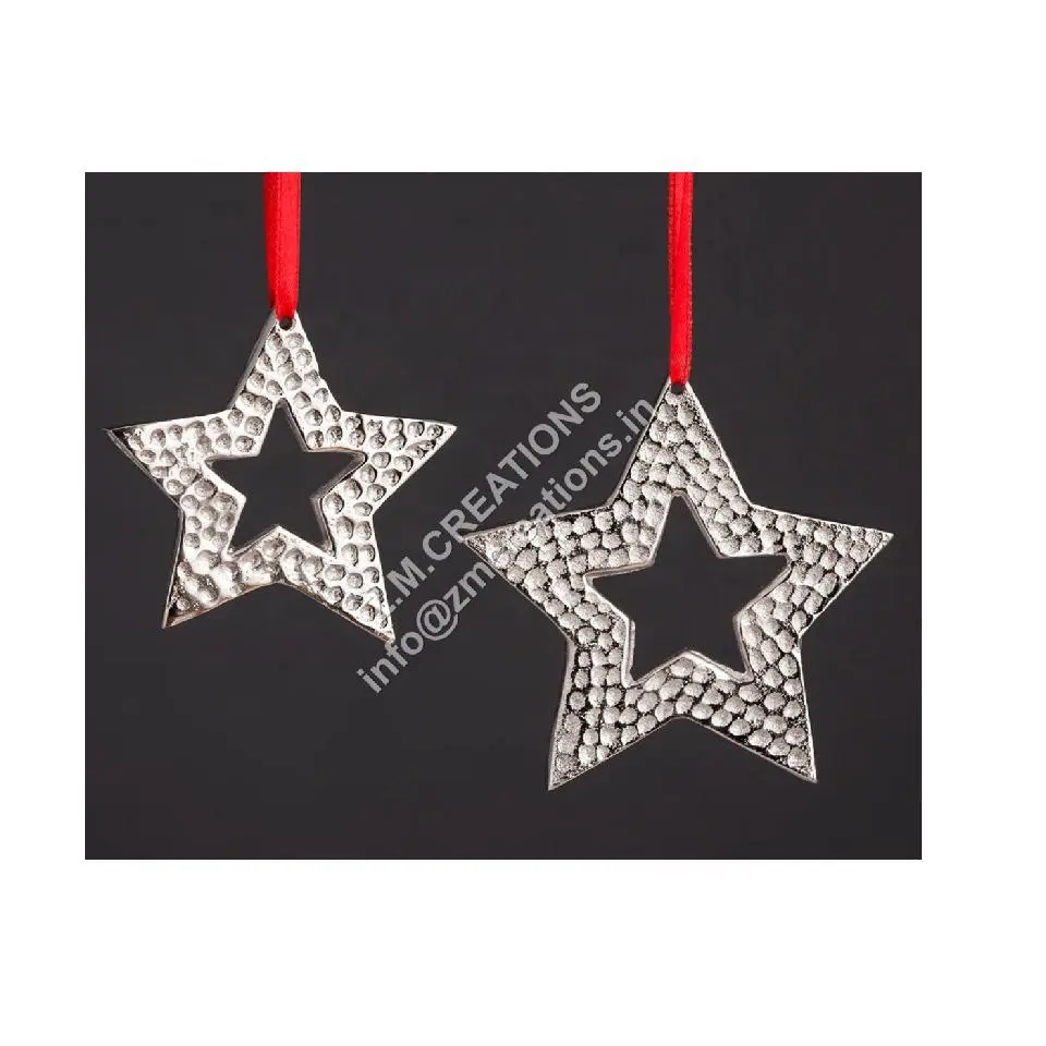 Metal Christmas Ornaments Sublimation Christmas Tree Decoration Hangings Pendants Star Shape Silver Color
