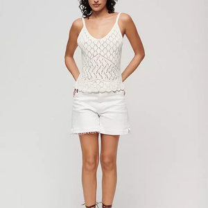 Débardeur d'été personnalisé en coton doux avec col en V <span class=keywords><strong>crochet</strong></span>é <span class=keywords><strong>sans</strong></span> manches pour femmes - Product Image 4