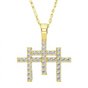 Colgantes de Oro de 10K, Dijes Únicos de Estilo Hip Hop, Diamante Natural, Tres Cruces Religiosas, Jesús Cristiano, Comunión, Regalos Personalizados - Product Image 1