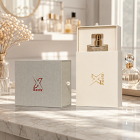 Boîte à parfum en carton rigide découpée sur mesure avec gaufrage, estampage à chaud, pelliculage mat et couvercle coulissant fait main