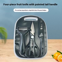 En Gros Ensemble d'Ustensiles de Cuisine en Acier Inoxydable à Double Ventouse avec Couteau à Fruits à Manche en Queue Pointue, 4 Pièces