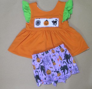 Conjunto de Ropa para Bebé Niña, Top Naranja con Estampado de Halloween, Leggings Morados con Gato Negro y Calabaza, Conjunto para Fiesta de Otoño - Product Image 1
