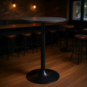 Table de bar ronde Tarah noire et gris ardoise, plateau en métal, base sur piétement, mobilier commercial durable, usage hôtelier - Product Image 2