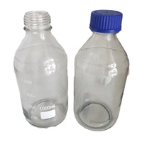 Bouteilles en verre rondes de 25 ml, 50 ml, 100 ml, 250 ml, 500 ml avec bouchon en plastique bleu pour verrerie de laboratoire, bouteilles de stockage en verre de 1000 ml