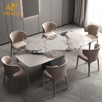 Meilleure vente prix promotionnel ensemble de table à manger 6 chaises pierre sinered ensemble table à manger complète 6 places Chine meubles béton