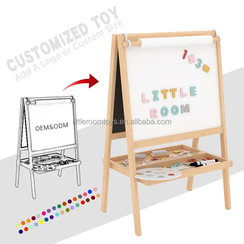 Littleroom chevalets d'art debout en bois planche à dessin éducative précoce pour bébé avec tableau magnétique chevalet en bois d'art pour enfants