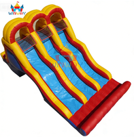 Toboggan aquatique gonflable triple piste en PVC écologique - Rouge et jaune, toboggan d'été extérieur pour enfants, idéal pour les fêtes et les jardins