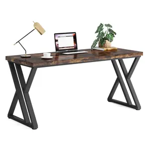 Tribesigns Z-Shaped Metal Leg Writing Computer Desk Industrial 55 inch Heavy Duty Study Desk Home Office Furniture
