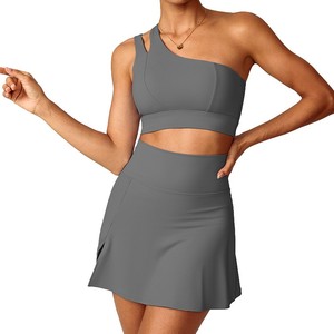 Ensemble de yoga 2 pièces transfrontalier Europe/Amérique, soutien-gorge asymétrique à une épaule, séchage rapide, dos élégant, pour <span class=keywords><strong>fitness</strong></span> et course en extérieur - Product Image 1