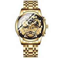 Montre à quartz de luxe pour homme – Cadran squelette doré, étanche, lumineuse, bracelet en acier inoxydable