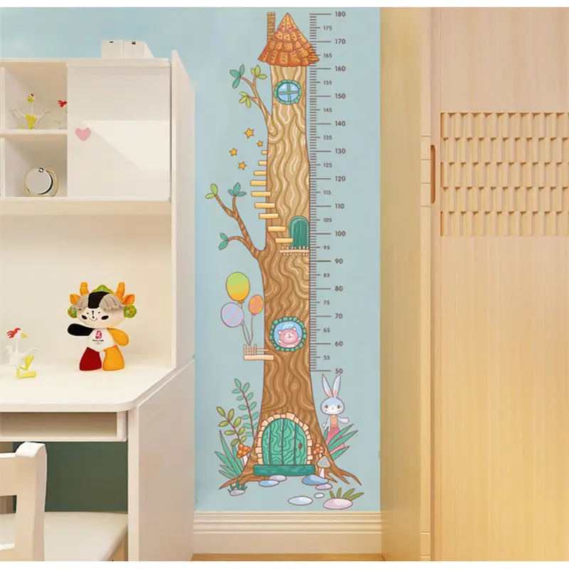 漫画の木の高さのステッカー子供の居間の寝室のためのかわいい壁紙自己粘着性の幼稚園の装飾壁の壁画