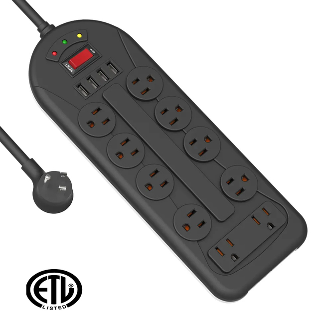 US 10 Outlet USB Power Strip with 4 USB Ports Surge Protector Circuit Breaker Safe Energy Saving Plug SDK Compatible