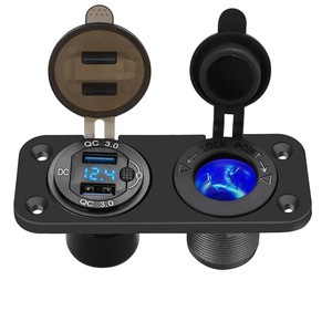 12V aluminio doble QC3.0 con voltímetro e interruptor de botón + adaptador de enchufe de luz de cigarrillo de 250W para coche RV barco camión marino - Product Image 1