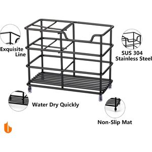 Urbanstrive Soporte para cepillos de dientes de acero inoxidable para baño, 12,2 cm x 10,5 cm x 6 cm, estante de almacenamiento independiente, color negro - Product Image 2