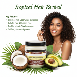 Crème réparatrice nourrissante pour cheveux bouclés à la noix de coco hydratante et démêlante à base de plantes biologiques Après-shampoing profond pour tous les types de cheveux - Product Image 5