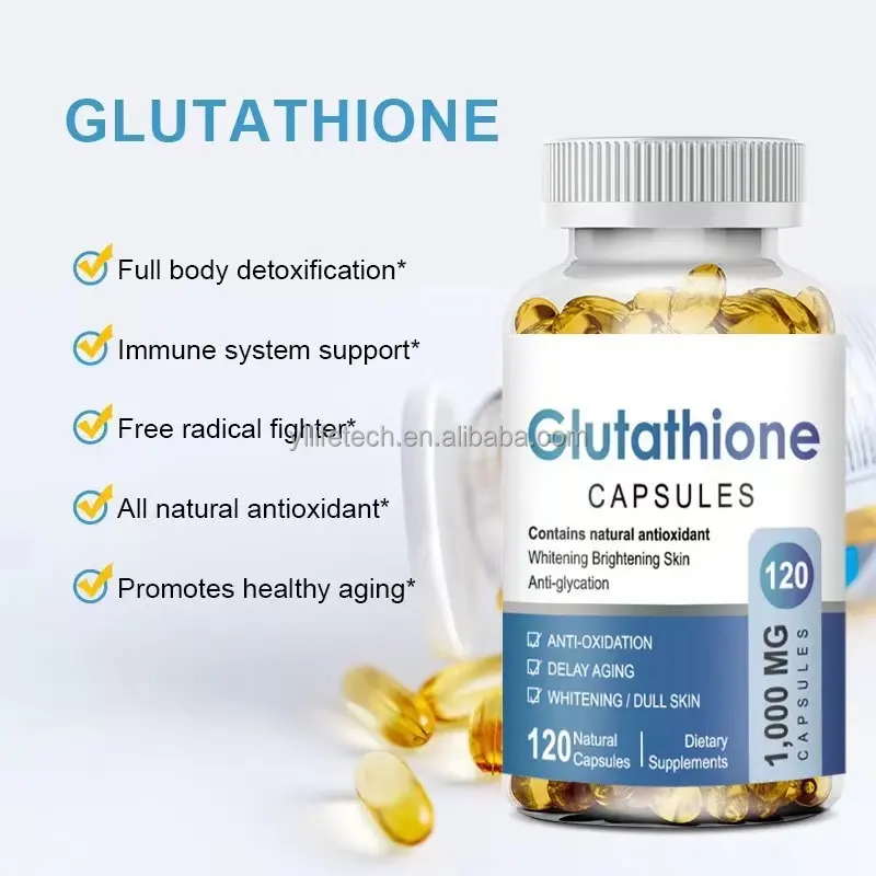 OEM kapsul lunak Glutathione kapsul pemutih kulit 120 buah pil l-glutathione Vegan Softgels