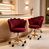 Chaise de bureau moderne en velours bordeaux, pivotante et réglable, avec base dorée et roulettes, chaise ergonomique pour bureau et coiffeuse