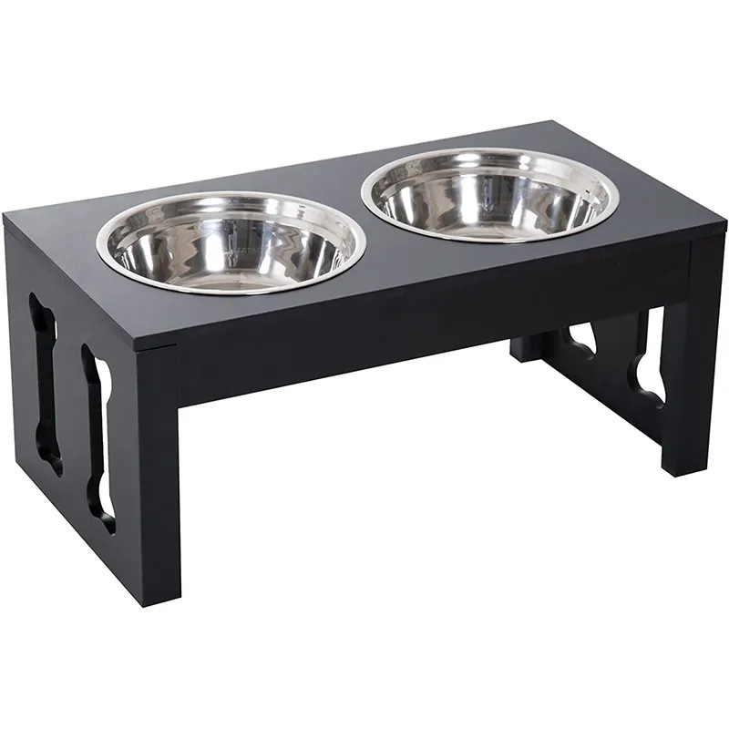 Trang Trí Hiện Đại Dog Bone Wood Heavy Duty Pet Food Bowl Trạm Cho Ăn Nâng Cao