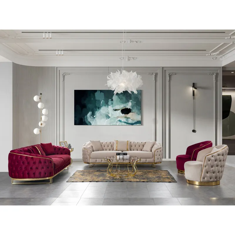 Juego de sofás Winforce Chesterfield de diseño moderno, muebles de lujo de estilo nórdico con terciopelo italiano y patas de metal para sala de estar