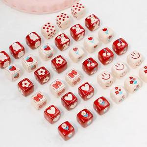 Cartoon Printed DIY Mobile Phone Chain Accessories Warm Color Sugar Cube Acrylic Beads <b>Plastic</b> & Lucite Square & <b>Sweet</b> - Product Image 1