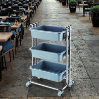 Chariot de collecte de vaisselle multifonctionnel à 3 niveaux en acier inoxydable et plastique argenté + gris, durable, pour hôtels, restaurants, cuisines