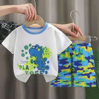 Ensemble d'été pour enfants à manches courtes en pur coton avec motif de dessin animé, T-shirt et short pour garçons et filles avec étiquette, style coréen