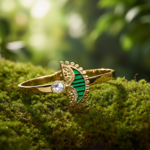 Fashion <b>Ring</b> 316L Stainless Steel PVD <b>Gold</b> Plating Green Enamel Crystal Stone Women's Jewelry - Product Image 3