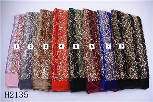 Vải Ren Lưới Màu Xanh Dương Chất Lượng Cao Châu Phi 2135 Vải Ren Nhung Đính Kim Sa Nặng Của Pháp Dành Cho May VÁY DỰ TIỆC - Product Image 2