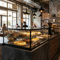 Vitrine de pâtisserie en verre incurvé LED avec portes verrouillables pour café, pâtisserie, boutique de vente au détail