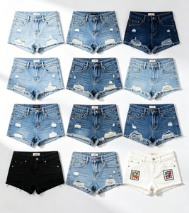 Pantaloncini in denim vintage da <span class=keywords><strong>donna</strong></span> all'ingrosso, a vita alta, vestibilità regolare, blu, a gamba larga, stile casual estivo, spedizione casuale, modello <span class=keywords><strong>cargo</strong></span> - Product Image 1