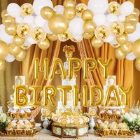 Décoration d'anniversaire chinoise : Bannière de fête, articles décoratifs, fournitures de fête, ballons en latex et en feuille d'aluminium or et blanc, idéal pour les anniversaires